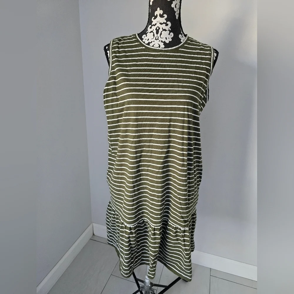 Sonoma Green and White Striped Sleeveless Dress Size XL